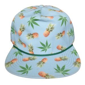 Tropical Pineapple Strapback Hat Cap Light Blue‎ Rope Bill Green Leaf New